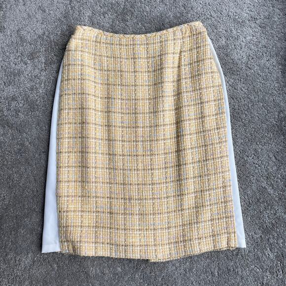 90s Vintage Yellow Plaid Tweed Pencil Skirt Sz 4-6 Pastel Light Academia Preppy - Picture 11 of 12